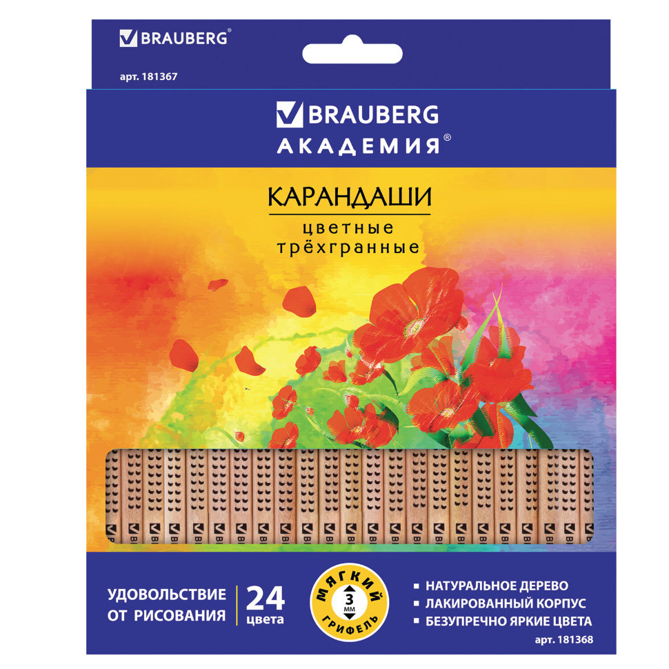 Карандаши цветные трехгранные Brauberg Цветы 24 цвета 181368 цена за 2 шт , 